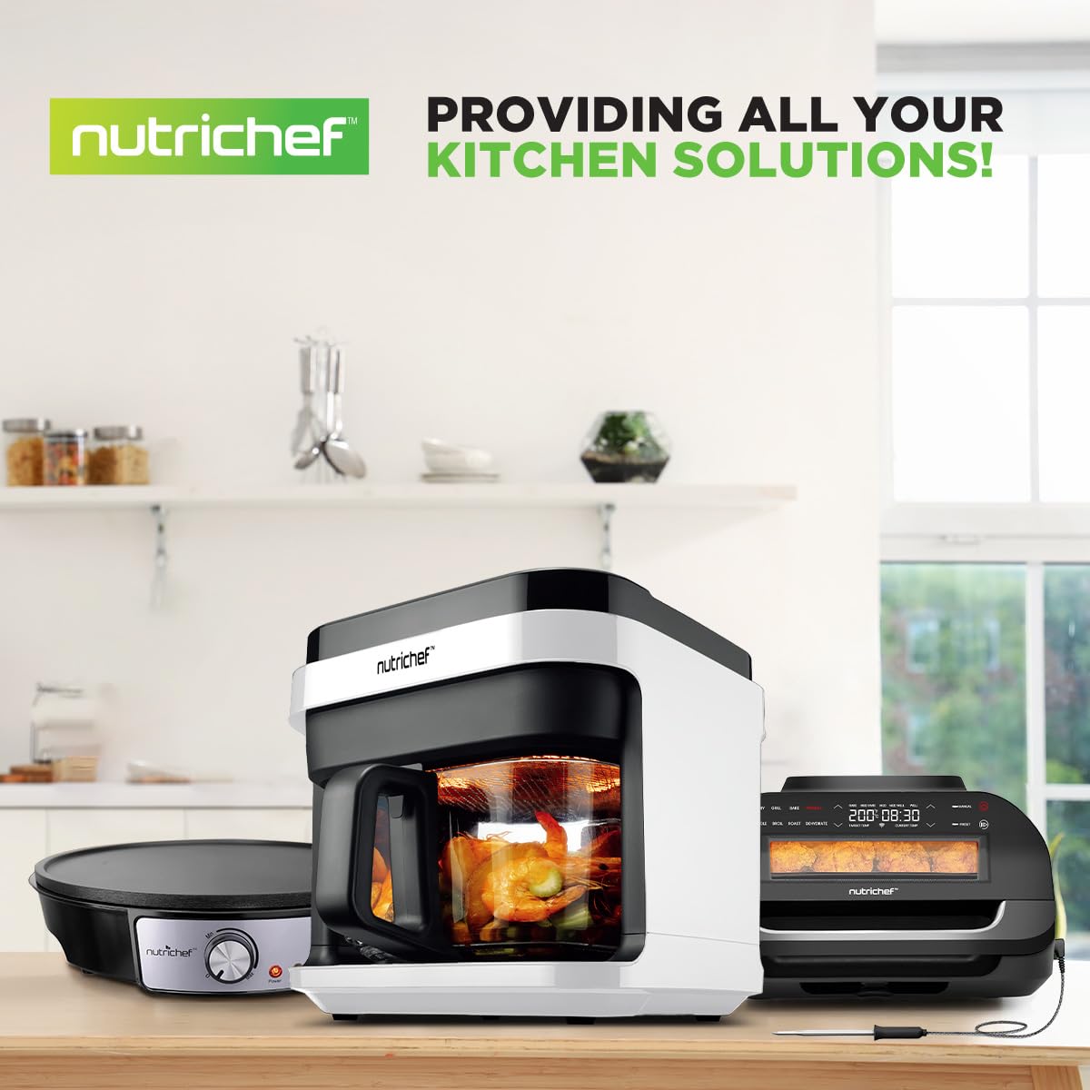 NUTRICHEF 5.8 Quart Air Fryer with Transparent Fry Bowl