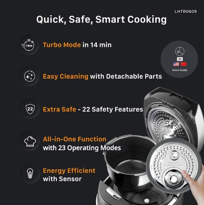 Small Stainless Steel Rice Cooker 6 Cups (Cooked), 12 Cups (Cooked) Induction Heating Dual Pressure, 16+ Menu Options (White)
