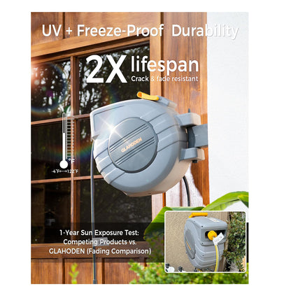 GLAHODEN Retractable Garden Hose Reel 100ft Heavy Duty