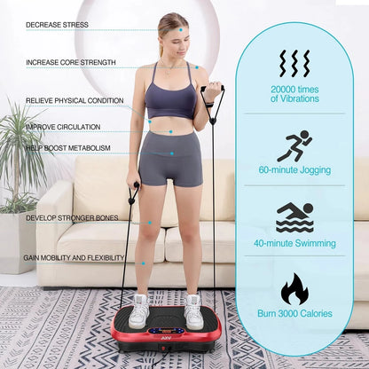 Vibration Plate Fitness Platform Exercise Machine Vibrating Lymphatic Drainage Shaking Full Body Shaker Workout Vibrate Stand Shake Board Sport Gym for Weight Loss Fat Burner for Women Men