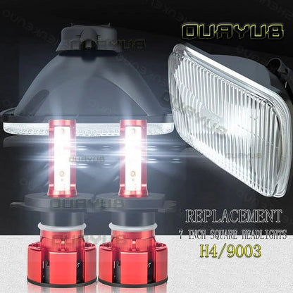 for Ford F 150 F 250 Truck E-150 E-250 Van 5x7'' 7x6'' LED Crystal Clear Glass Lens Headlight Set