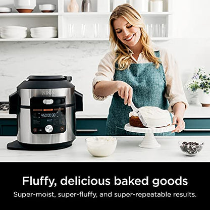 Ninja OL701 Foodi 14 in 1 SMART XL 8 Qt. Pressure Cooker Steam Fryer with SmartLid & Thermometer Auto Steam Release, that Air Fries, Proofs & More, 3 Layer Capacity, 5 Qt. Crisp Basket, Silver/Black