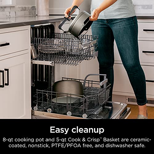 Ninja OL701 Foodi 14 in 1 SMART XL 8 Qt. Pressure Cooker Steam Fryer with SmartLid & Thermometer Auto Steam Release, that Air Fries, Proofs & More, 3 Layer Capacity, 5 Qt. Crisp Basket, Silver/Black