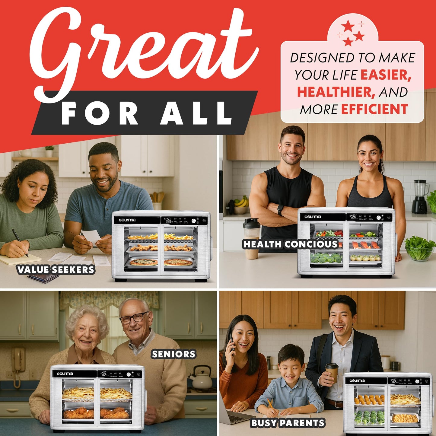 GOURMIA French Door Air Fryer Oven - 37 Qt Convection Toaster