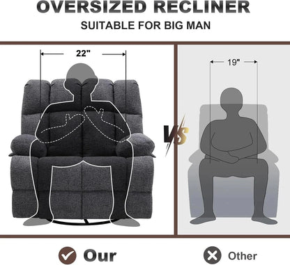 Oversized Swivel Recliner Chair for Big Man Grey