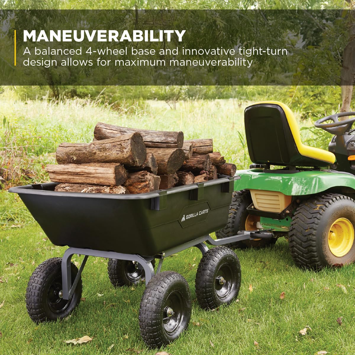 GORILLA CARTS Heavy-Duty Poly Yard Dump Cart - 1200 lb Capacity