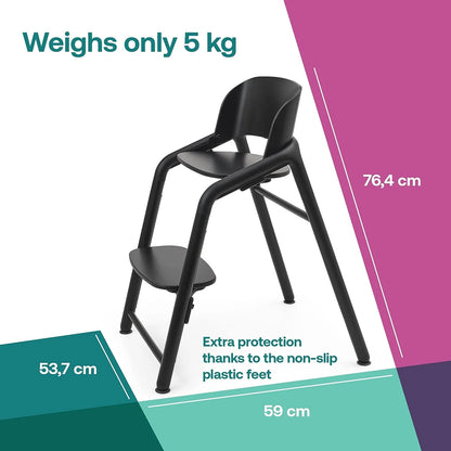 Wooden Baby High Chair, Adjustable in 1 Second, Easy to Clean, Safe and Ergonomic Highchair, Suitable from Birth in Combination with Newborn Set (Sold Separately), Black