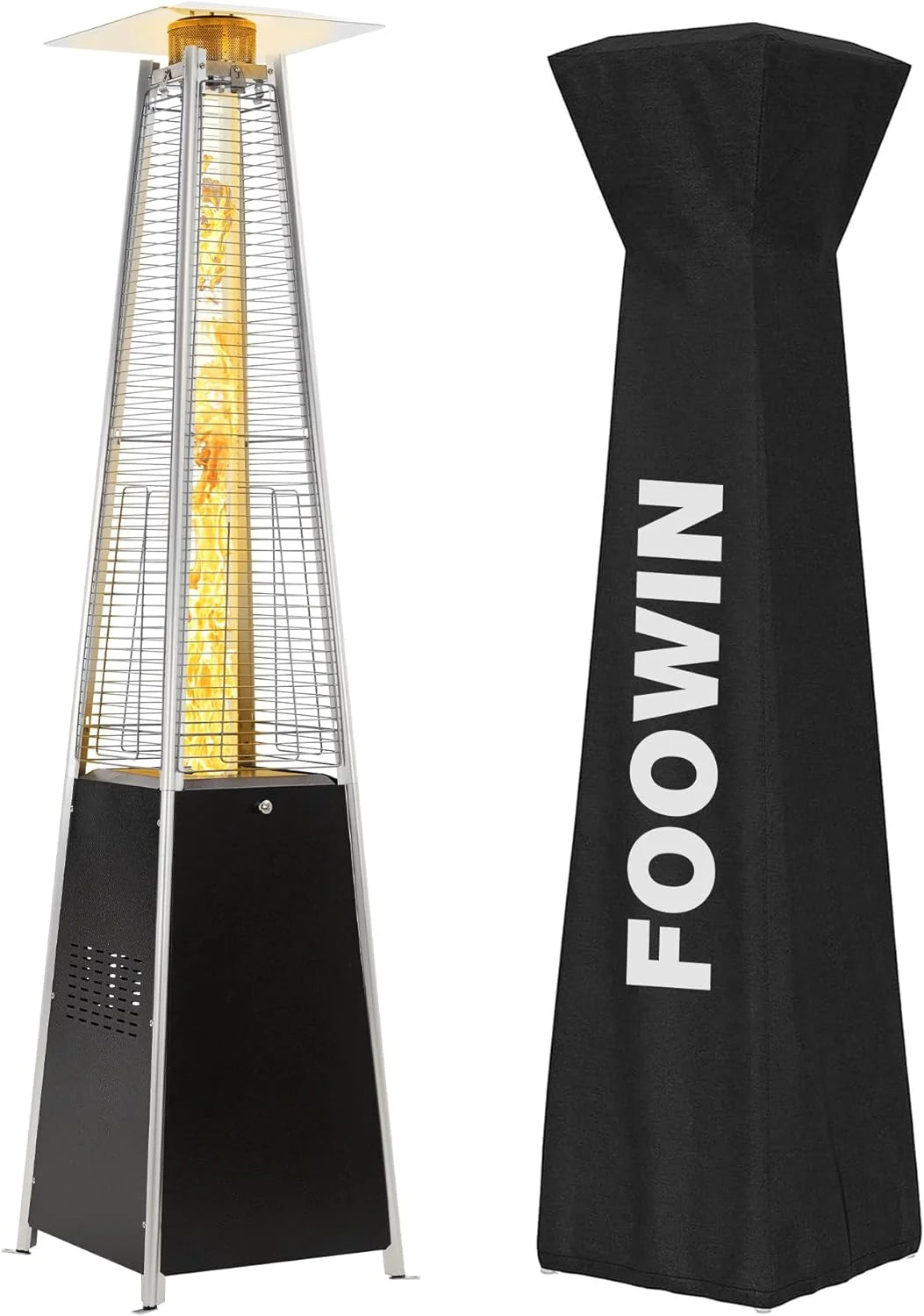 Pyramid Patio Propane Heater48,000 BTU Outdor Patio Flame Heater With Wheels,Waterproof Cover Quartz Glass Tube Propane Heater for Patio, Party, Backyard, Garden, Decoration(Bronze)