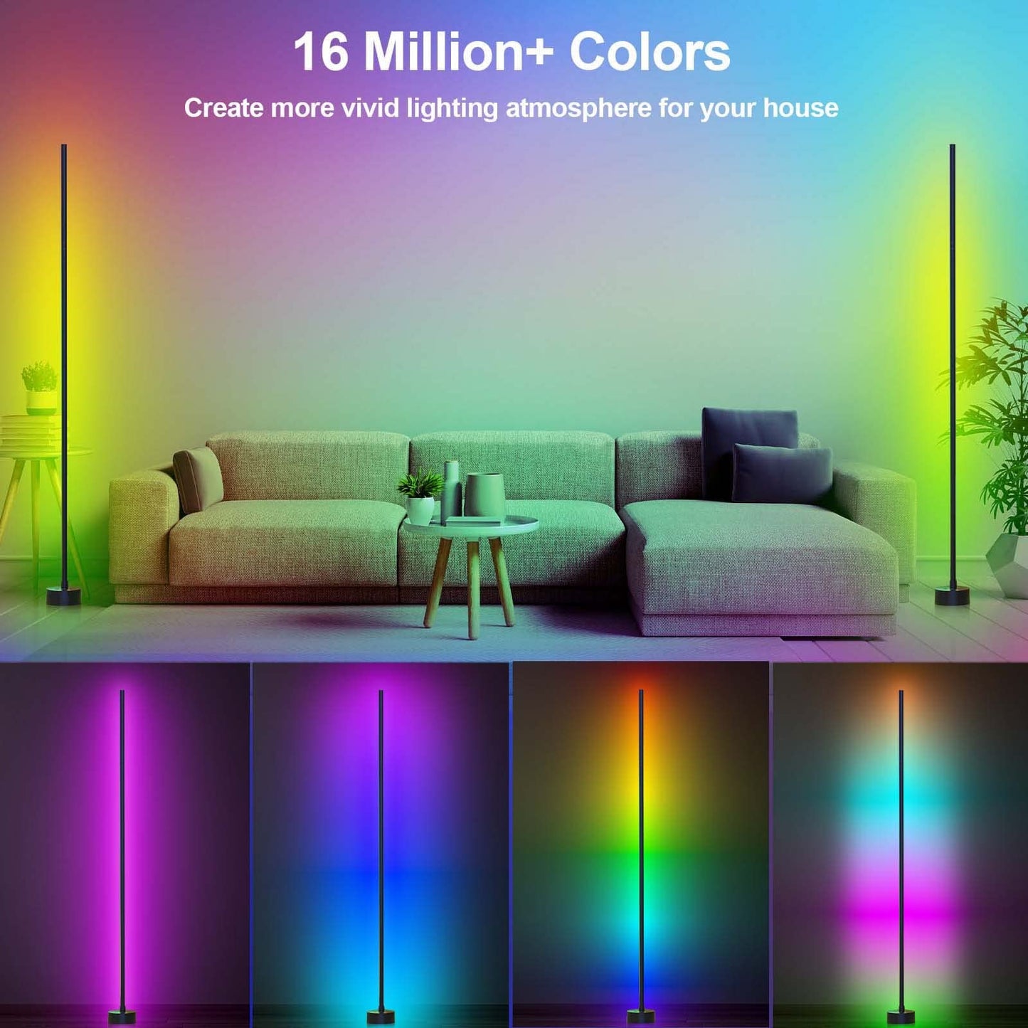 MIORTIOR LED Corner Floor Lamp – 2 Pack Smart RGB Lighting