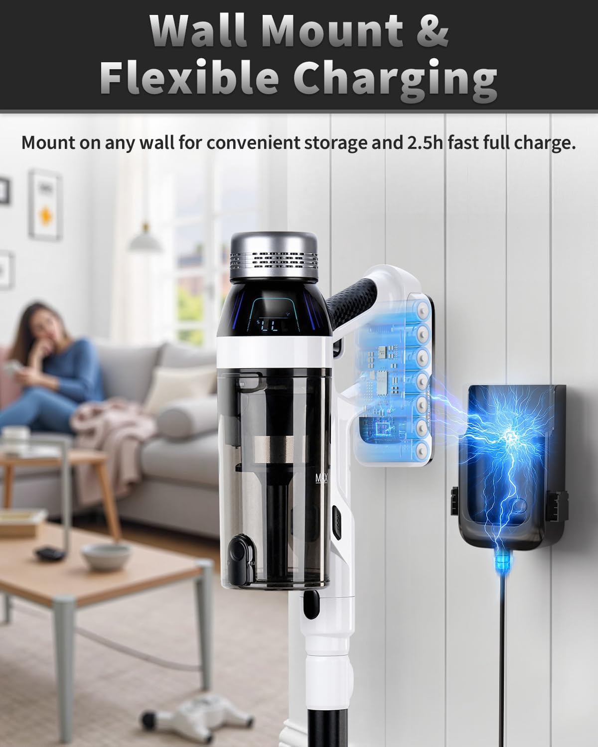 NUYUPO Cordless Vacuum Cleaner with 2 Batteries & 110 Min Runtime