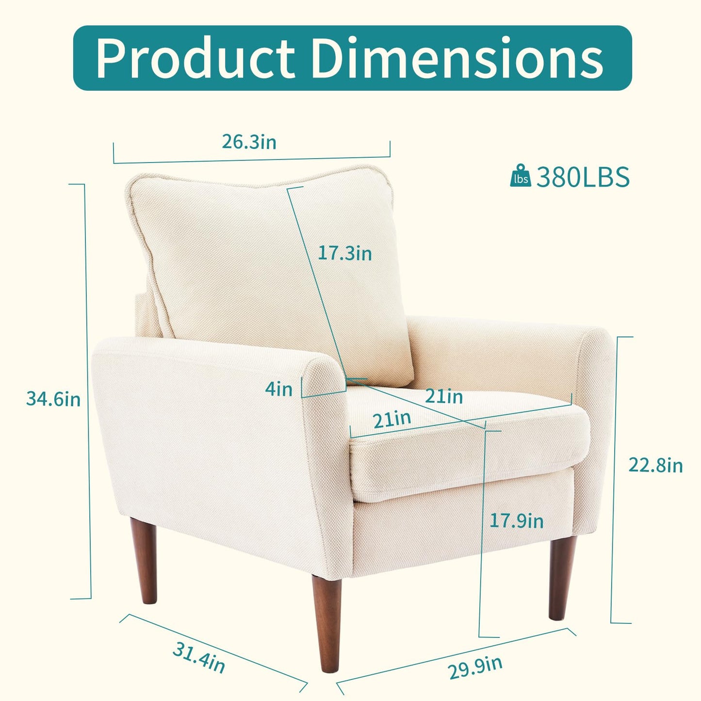 OLIXIS Comfy Mid-Century Accent Chair with Pillow - Beige