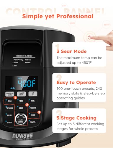 Nuwave Duet Air Fryer and Electric Pressure Cooker Combo with 2 Switchable Lids, 300 FoolProof One Touch Presets, Crisp&Tender Tech, 6QT Heavy duty Stainless Steel Pot, 15 Safety Features : Home & Kitchen