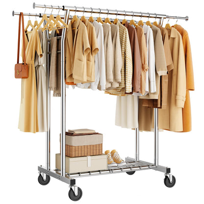 HYSEYY Heavy Duty Rolling Clothes Rack with Shelves 700LBS