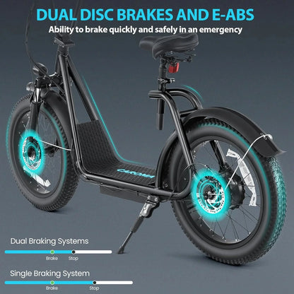 Caroma Peak 800W Foldable Adult Electric Scooter with 20-inch Wide Tires, 48V Battery, Basket, and Adjustable Seat