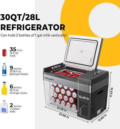 BougeRV 12 Volt Refrigerator 12V Car Fridge 23 Quart Portable Freezer Compressor Cooler 12/24V DC 110~240 Volt AC for Truck Van RV Camper SUV Travel Camping Road Trips Tailgating -7℉~50℉