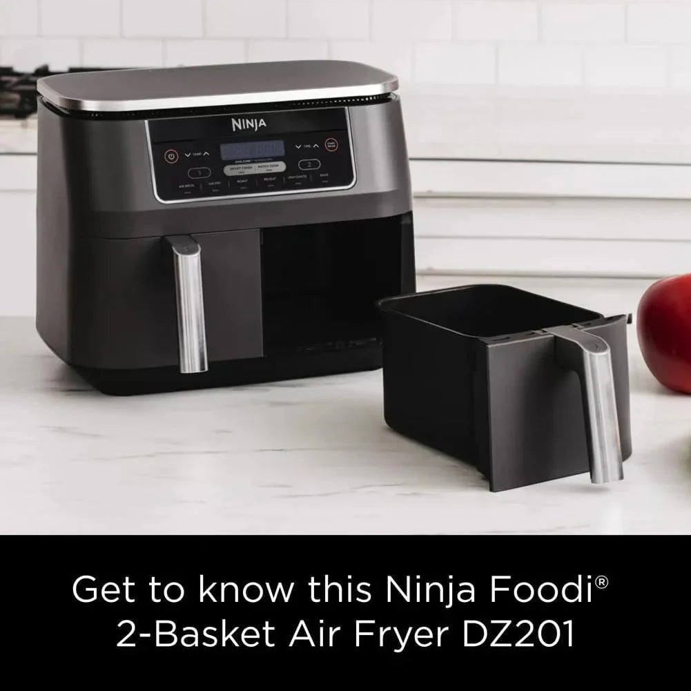 Ninja Foodi 10QT 6-in-1 DualZone Smart XL Air Fryer, 2 Independent 5QT Baskets, Smart Cook Thermometer, Match Cook, Smart Finish, Air Fry, Roast, Bake, Dehydrate, Reheat, Grey, DZ550