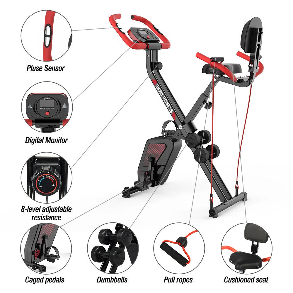 Pooboo 3 In 1 Foldable Exercise Bike Indoor Cycling Bike Workout 300Lb