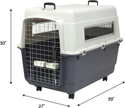 Designs Plastic Kennels Rolling Plastic Airline Approved Wire Door Travel Dog Crate, XXX-Large, Gray
