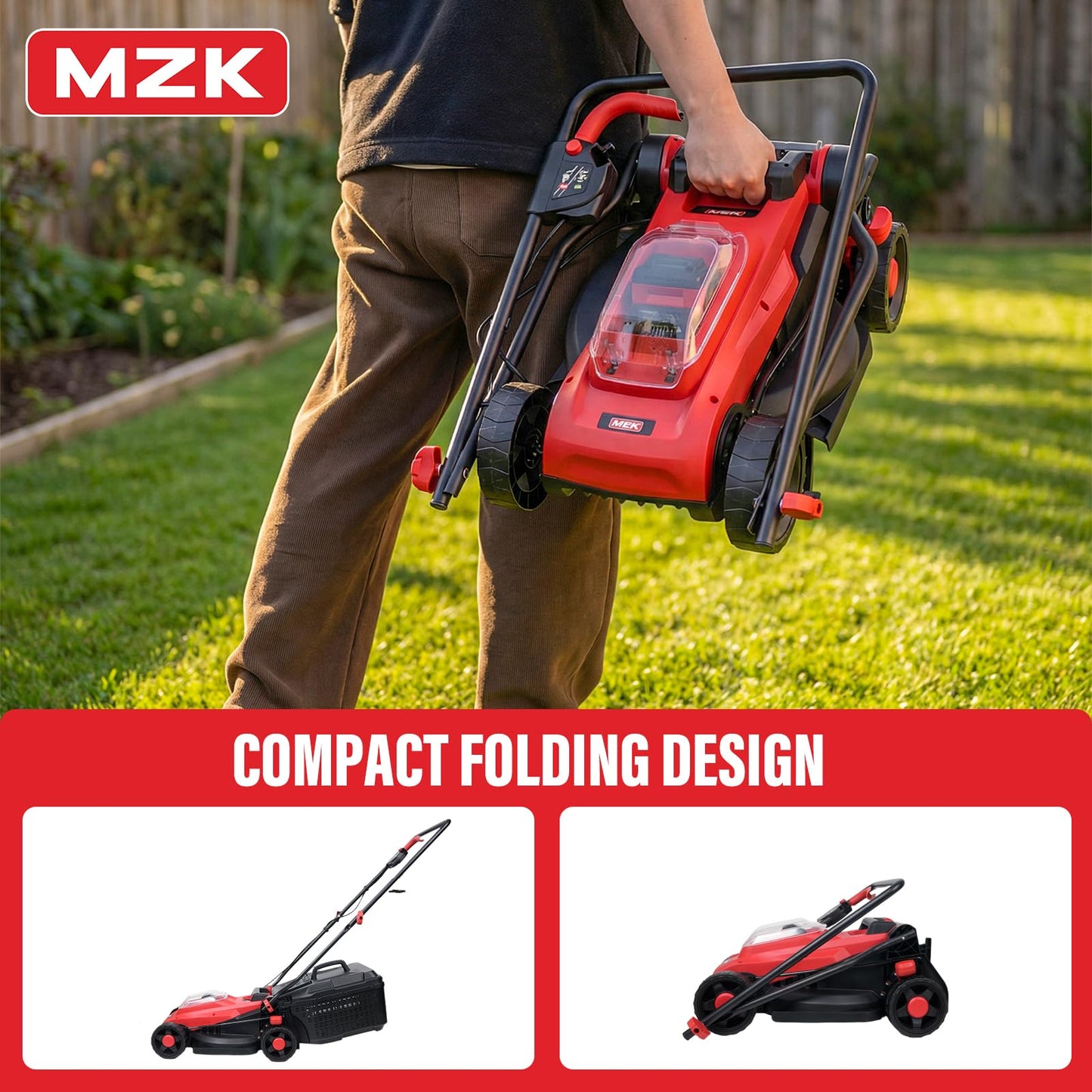 MZK 20V 13" Cordless Electric Lawn Mower with Grass Bag