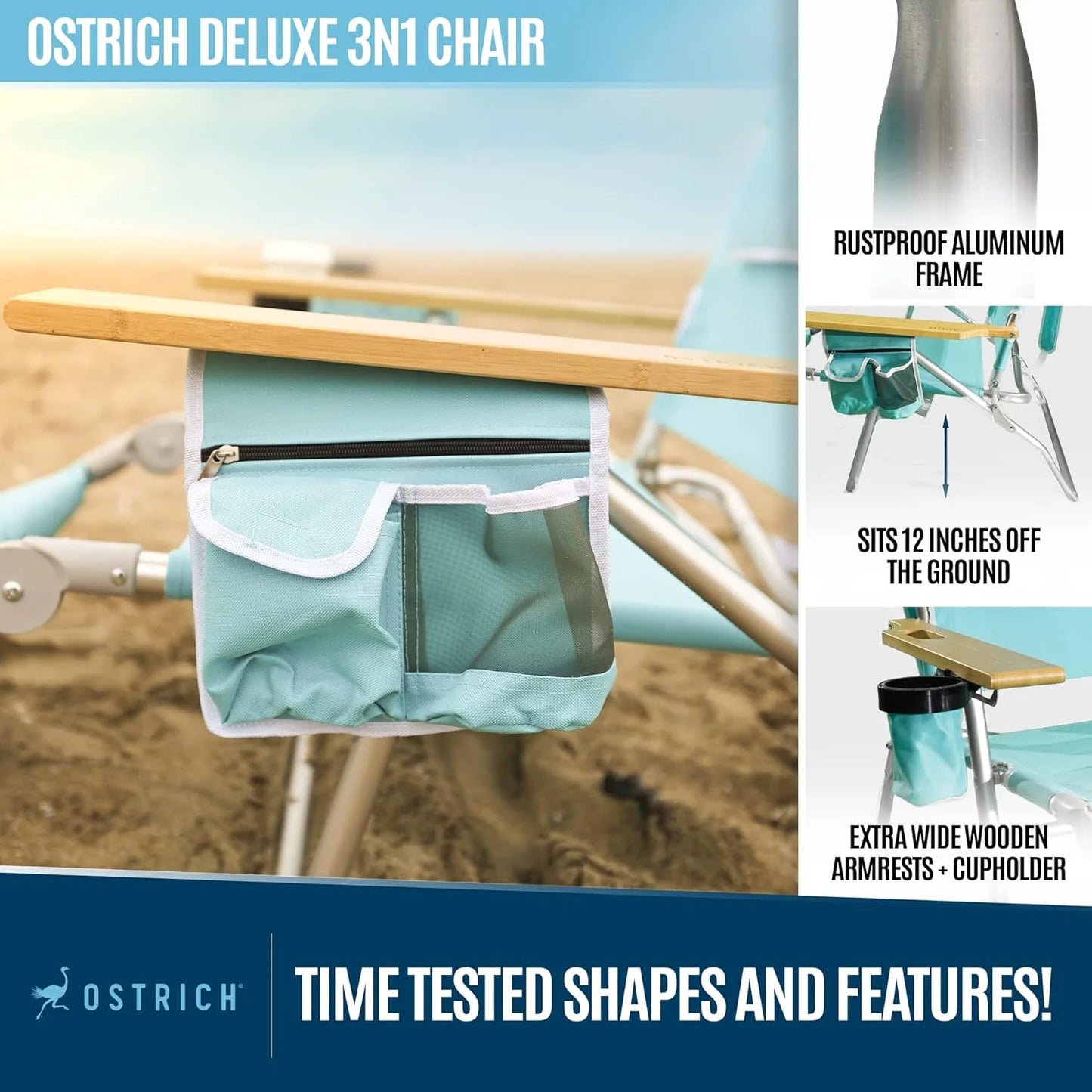 Deluxe 3 in 1 Beach Chair with Face Opening - Portable, Reclining Lounger for Tanning - Face Hole for Reading on Stomach - Padded Footrest, Removable Pillow - Aluminum