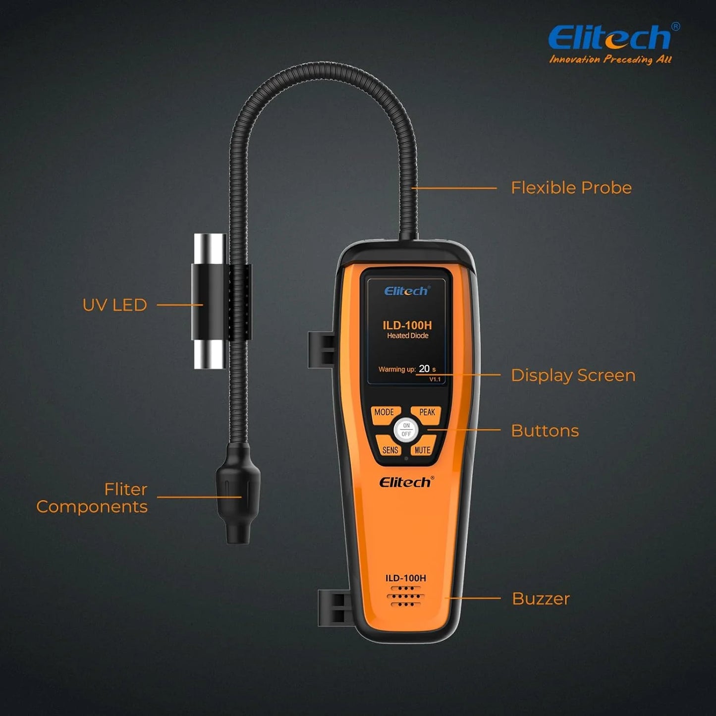 Refrigerant Leak Detector 10 Yrs Infrared Sensor Life Halogen Freon Sniffer, Air Conditioning Detection, Automotive Gas Finder, R22 R410A R134A R1234YF CFCs HCFCs HFCs, ILD-300