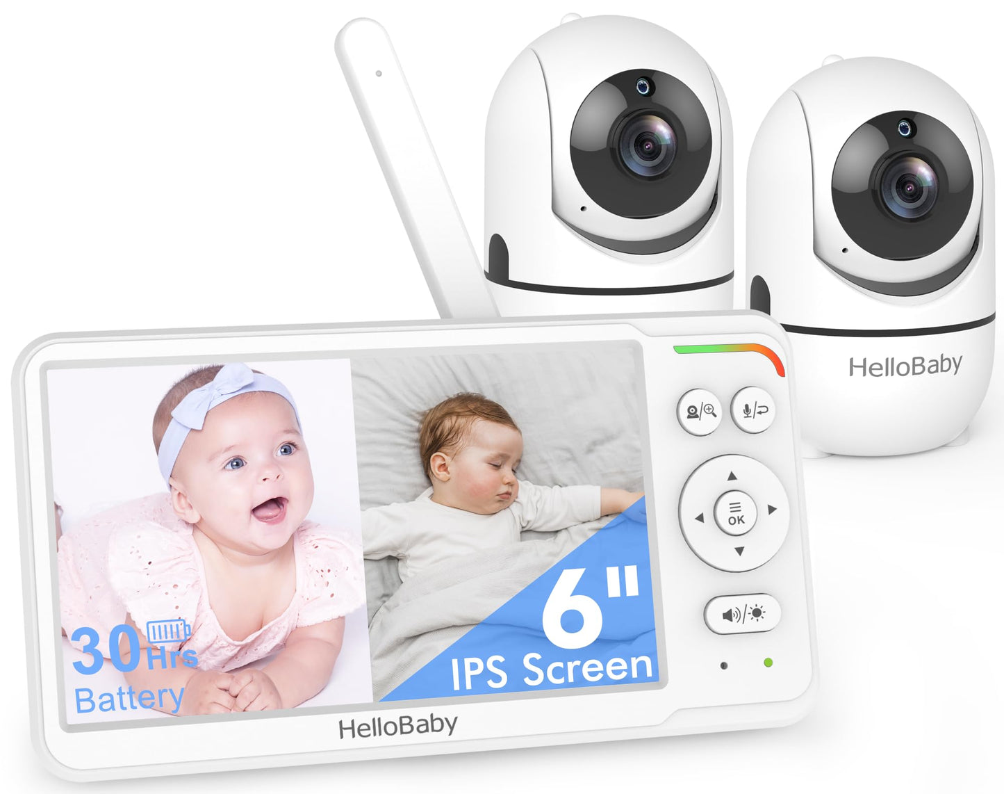 HELLOBABY Baby Monitor with 2 Cameras & 6" Split Screen