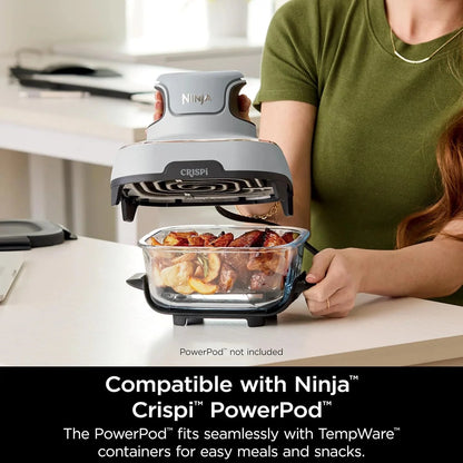 Ninja Crispi 4-in-1 Portable Glass Air Fryer Cooking System, 1500W, 4QT & 6-Cup TempWare Glass Containers with Storage Lids, Microwave, Freezer & Dishwasher Safe