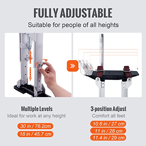 VEVOR Drywall Stilts, 18''-30'' Adjustable Aluminum Tool Stilts with Protective Knee Pads