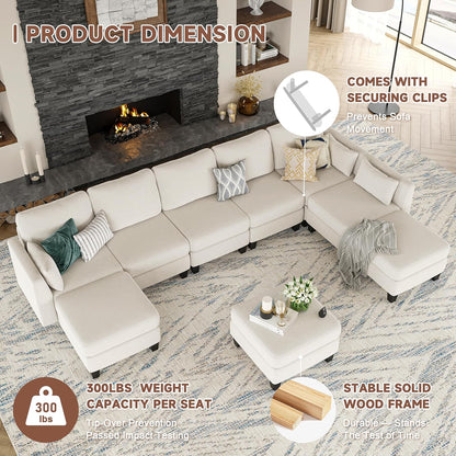 Modular Sectional Sofa, Convertible U Shaped Sofa Couch with High Density Memory Foam, 6 Seat Comfy Modular Sofa Couch for Living Room, Modern U Shaped Sectional Sofa, Dimgrey