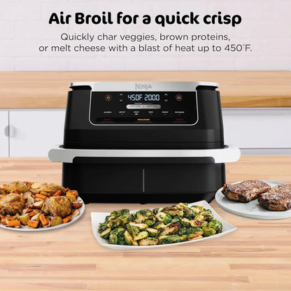 Ninja Foodi 10QT 6-in-1 DualZone Smart XL Air Fryer, 2 Independent 5QT Baskets, Smart Cook Thermometer, Match Cook, Smart Finish, Air Fry, Roast, Bake, Dehydrate, Reheat, Grey, DZ550
