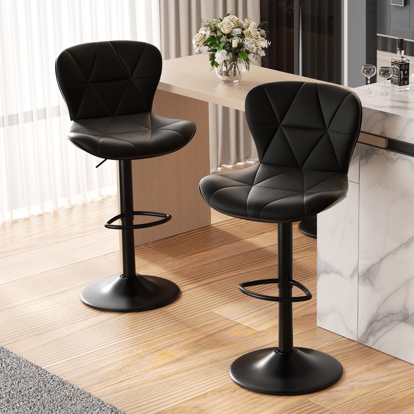 NALUPATIO Modern Bar Stools Set of 2 - Adjustable Faux Leather