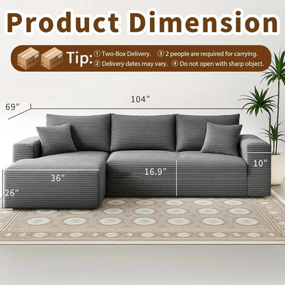 Cloud Sectional Couch with L-Shape Chaise Modern Modular Sofa with Deep Seat Modern Comfy Furniture Bedroom Lounge Dorm Office Apartment Home (Black, Left Facing Chaise)