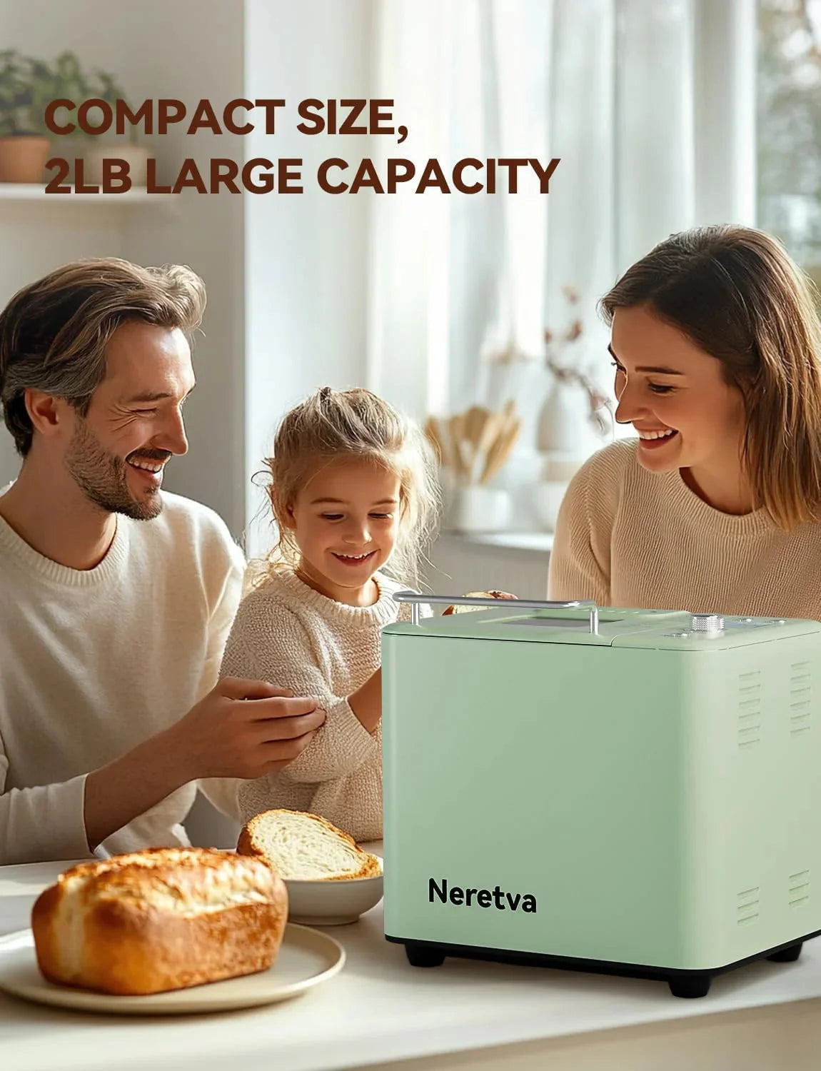 Neretva Bread Maker, 20-in-1 2LB Bread Maker Dual Heater Bread Maker Automatic with Non-Stick Ceramic Pan