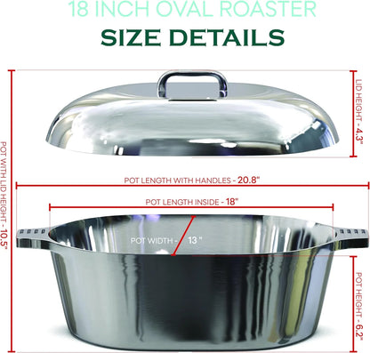 Cast Aluminum Dutch Oven - 8 Quart - Oval Dutch Oven Pot with Lid for Families and Parties - Lightweight Cajun Cookware with Ideal Heat Distribution - Oval Roaster Pan with Lid (13 Inch)