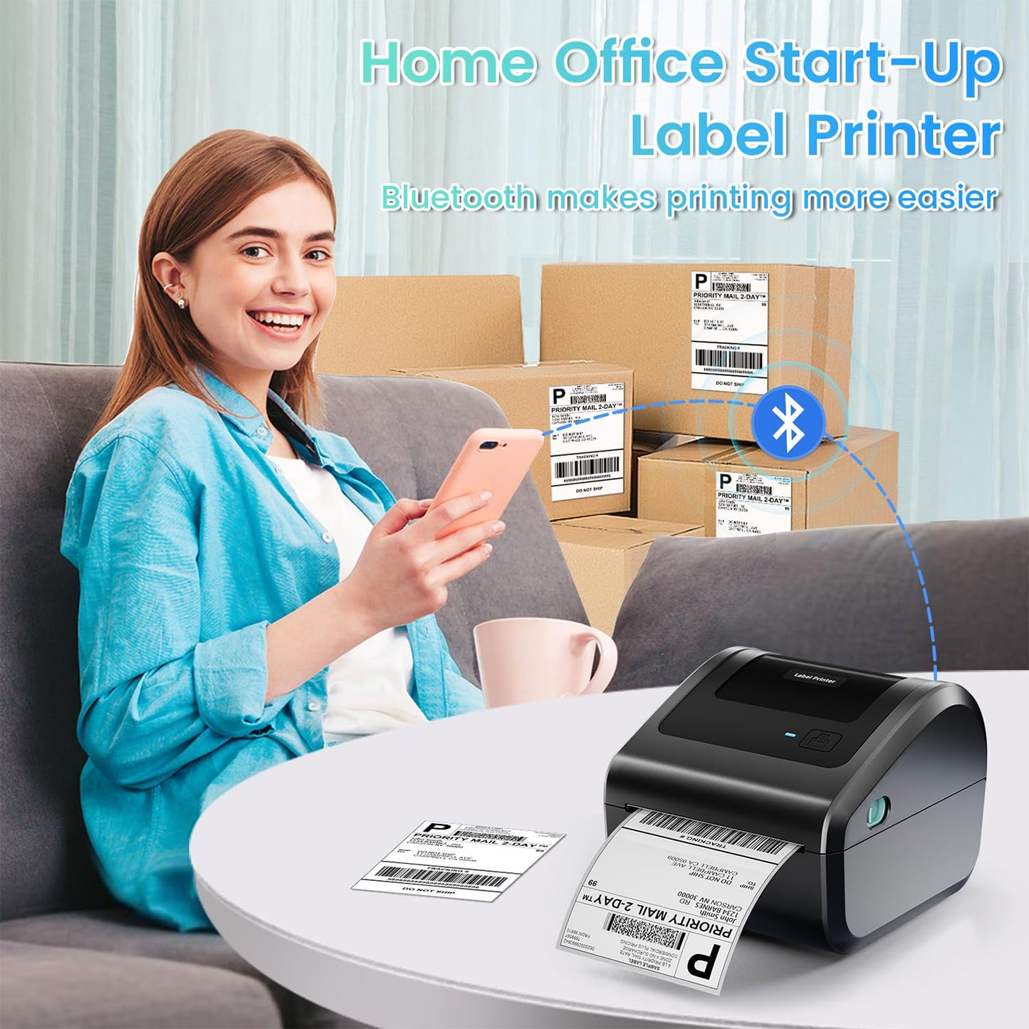 OMEZIZY Bluetooth Shipping Label Printer D450BT 4x6