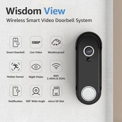 Wireless Smart Video Doorbell System, 7" Display, 1080P, No Subscription