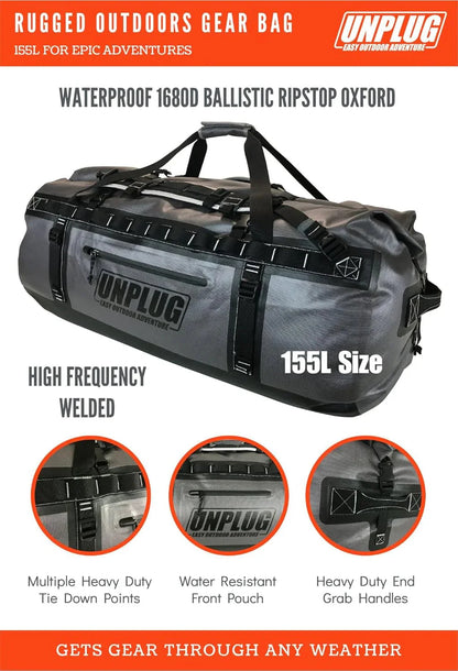 UNPLUG Ultimate Adventure Bag -1680D Heavy Duty Waterproof Travel Duffel Bags for Camping, Motorcycle Dry Bag, Waterproof Bags for Boating, Waterproof Duffle Backpack,Tactical Duffle Bag
