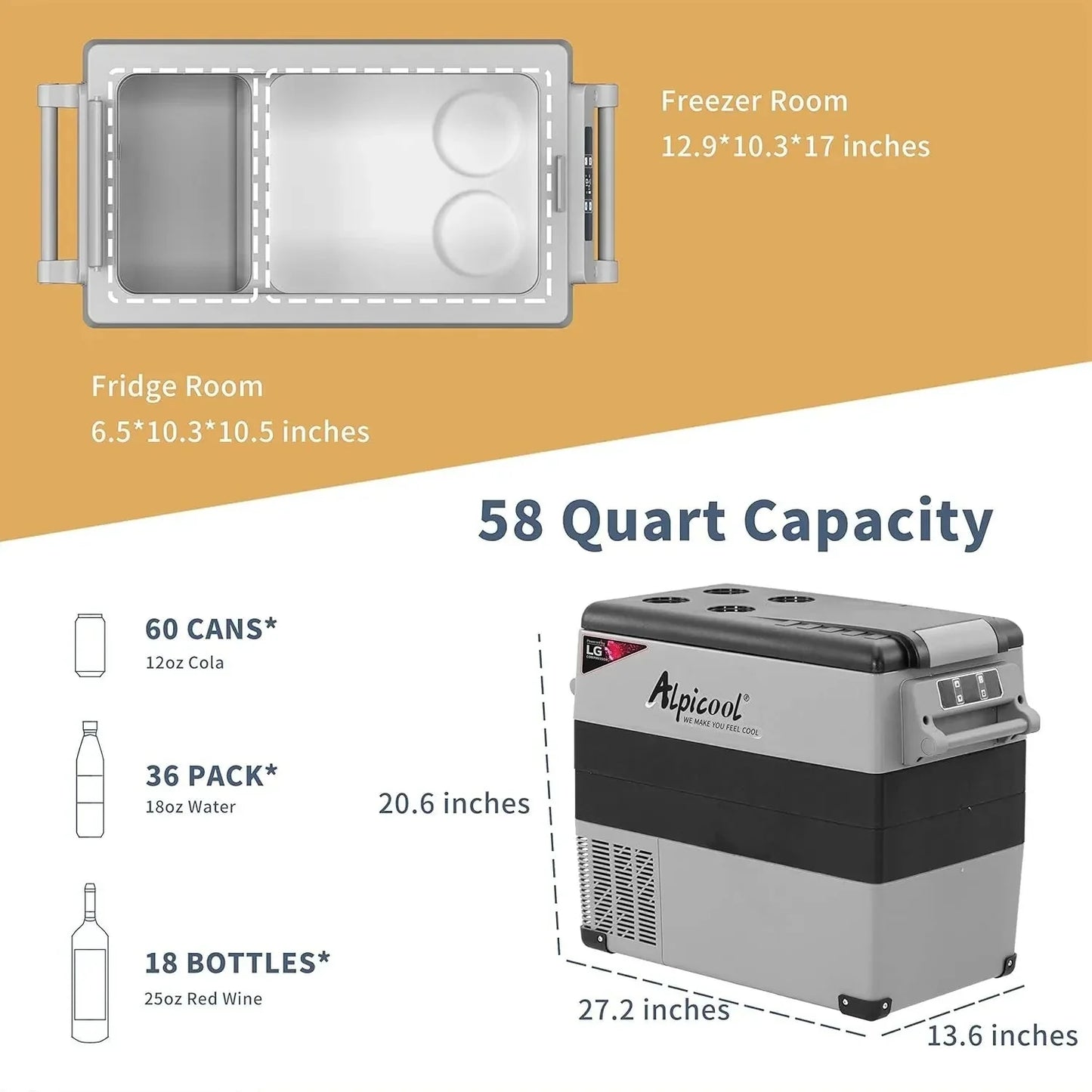 CF45 Portable Refrigerator 12 Volt Car Freezer 42 Quart Mini Fridge Freezer (-4C~68C) for Truck, RV, Vehicle, Travel, Outdoor -12/24V DC
