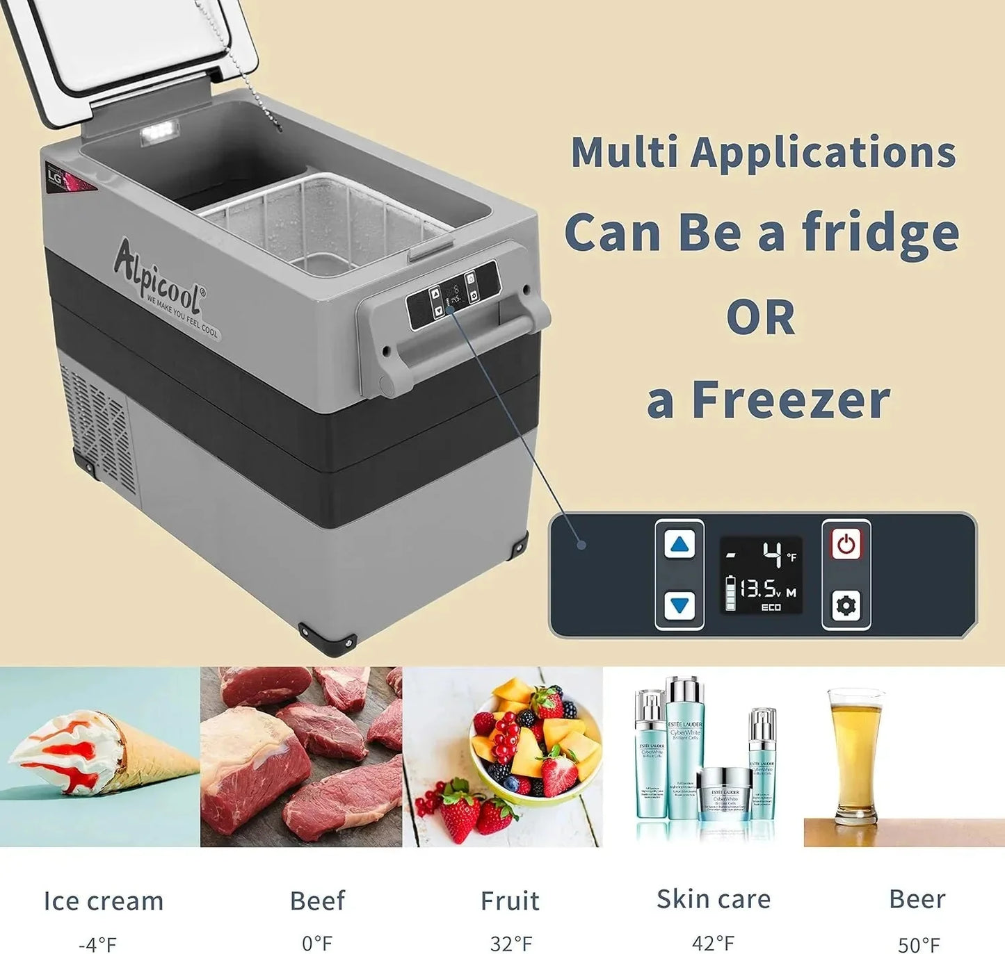 CF45 Portable Refrigerator 12 Volt Car Freezer 42 Quart Mini Fridge Freezer (-4C~68C) for Truck, RV, Vehicle, Travel, Outdoor -12/24V DC