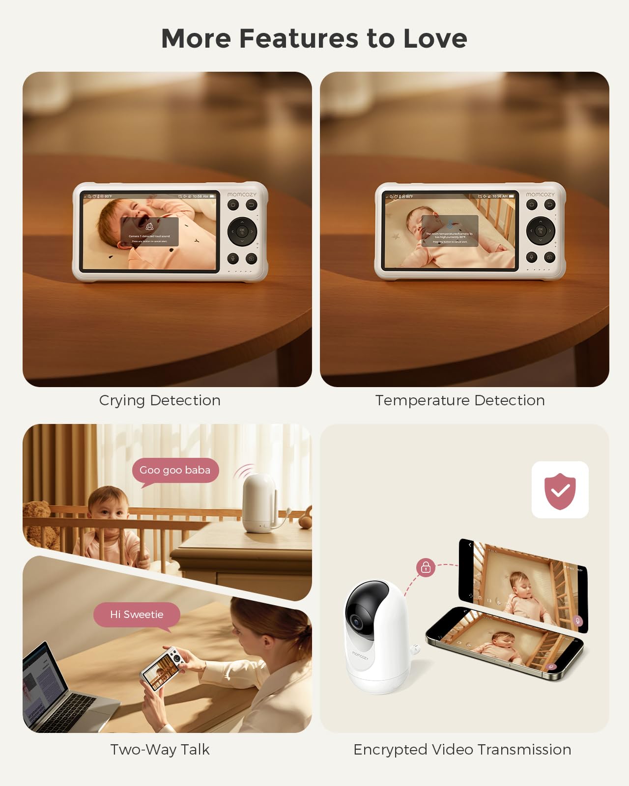 MOMCOZY Smart WiFi Baby Monitor with 1080P Camera & Audio