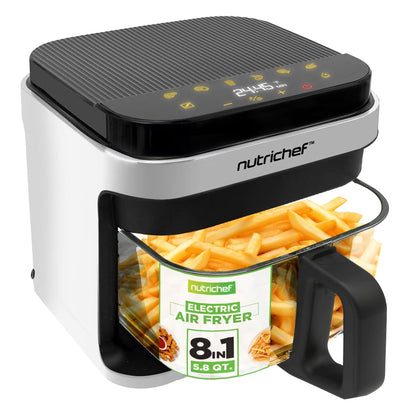 NUTRICHEF 5.8 Quart Air Fryer with Transparent Fry Bowl