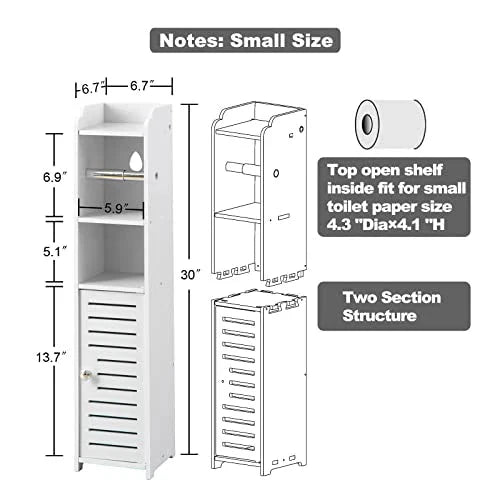 Toilet Paper Holder Stand, Storage Cabinet Beside Toilet for Small Space Bathroom