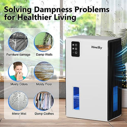 NineSky Dehumidifier for Home, 85 OZ Water Tank, (800 sq.ft) Dehumidifiers for Bathroom