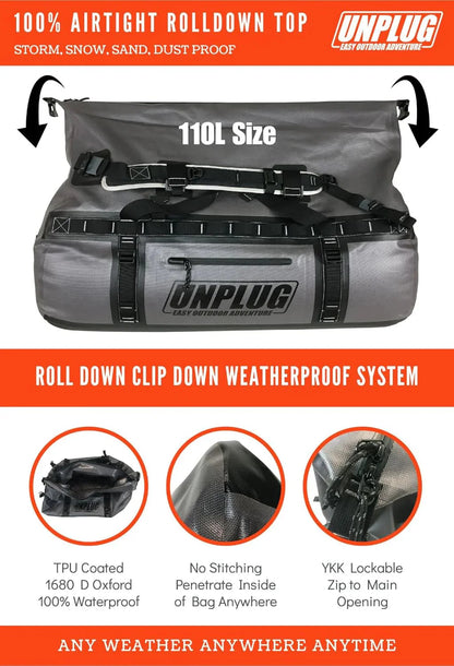 UNPLUG Ultimate Adventure Bag -1680D Heavy Duty Waterproof Travel Duffel Bags for Camping, Motorcycle Dry Bag, Waterproof Bags for Boating, Waterproof Duffle Backpack,Tactical Duffle Bag