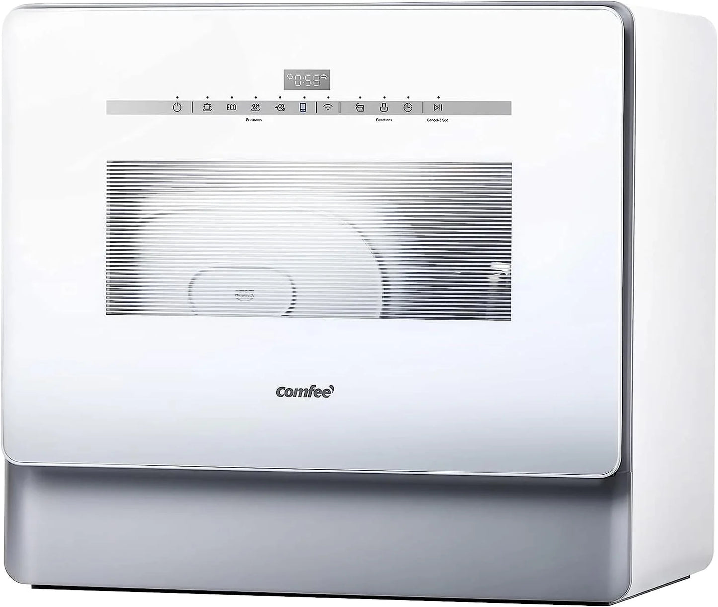 COMFEE' Portable Dishwasher Countertop with 5L Built-in Water Tank, No Hookup Needed, 6 Programs, 360° Dual Spray, 192℉ High-Temp& Air-Dry Function, Mini Dishwasher for RVs, White