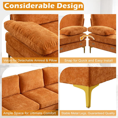 VINGLI 110" Sectional Couches for Living Room,U Shaped Couch with Double Chaise, 4-Seat Sofa Set with Chenille Fabric for Home Furniture,Beige