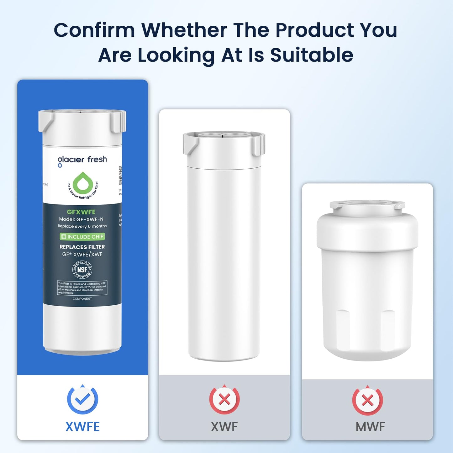 GLACIER FRESH Water Filter Compatible with GE XWFE - Pack of 3