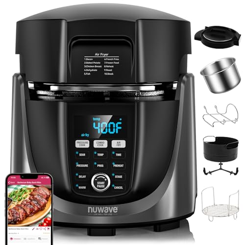 Nuwave Duet Air Fryer and Electric Pressure Cooker Combo with 2 Switchable Lids, 300 FoolProof One Touch Presets, Crisp&Tender Tech, 6QT Heavy duty Stainless Steel Pot, 15 Safety Features : Home & Kitchen