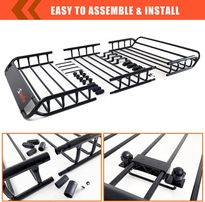Folding hitch mounted cargo basket 60" With hook stabilizer, net and straps