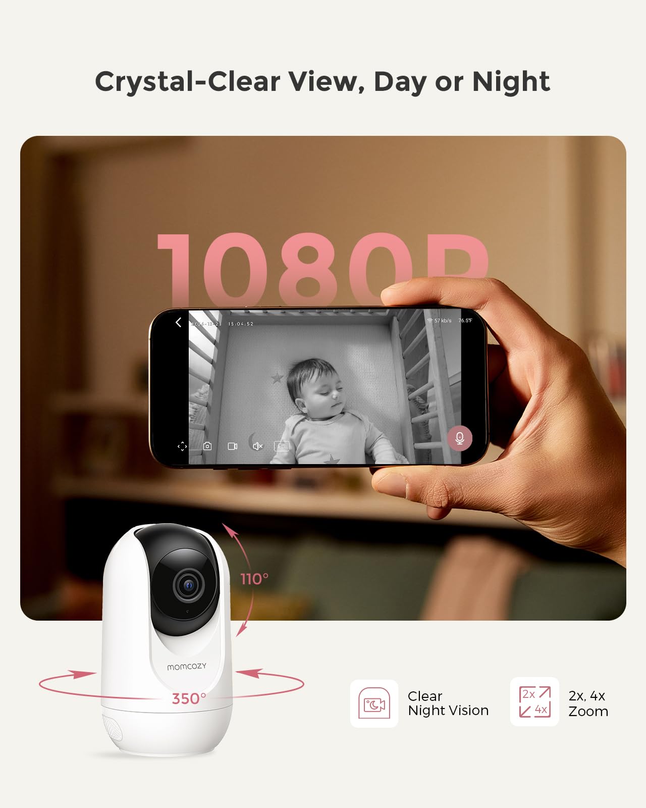 MOMCOZY Smart WiFi Baby Monitor with 1080P Camera & Audio